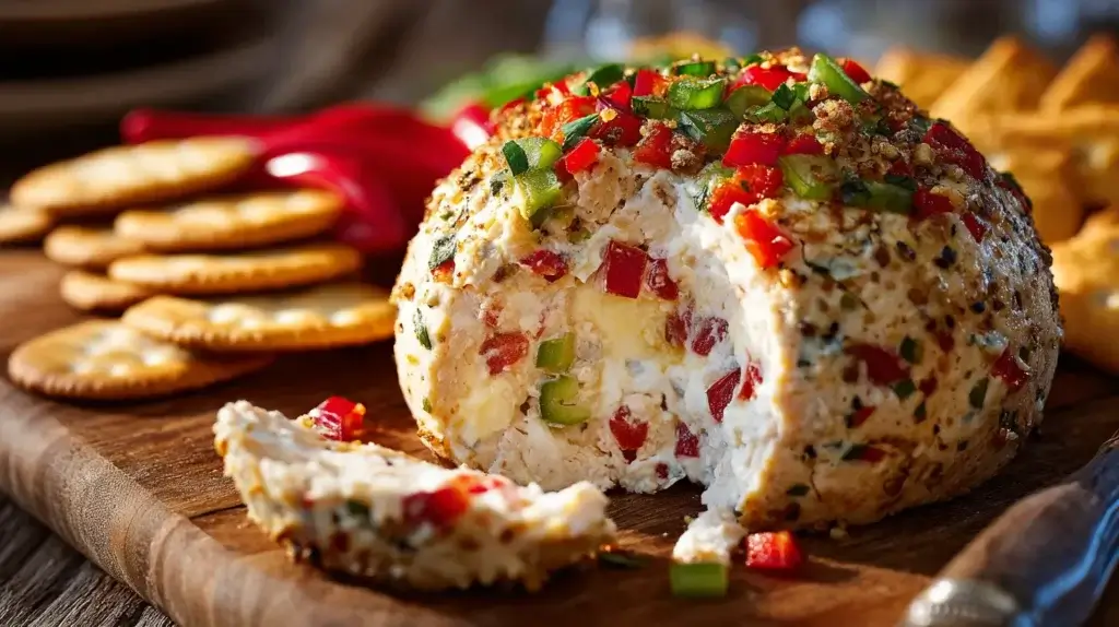 Spicy turkey cheese ball with peppers appetizer