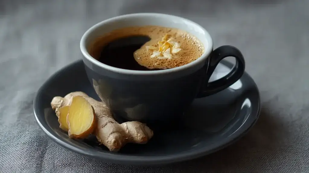 simple cup of coffee with sliced ginger only