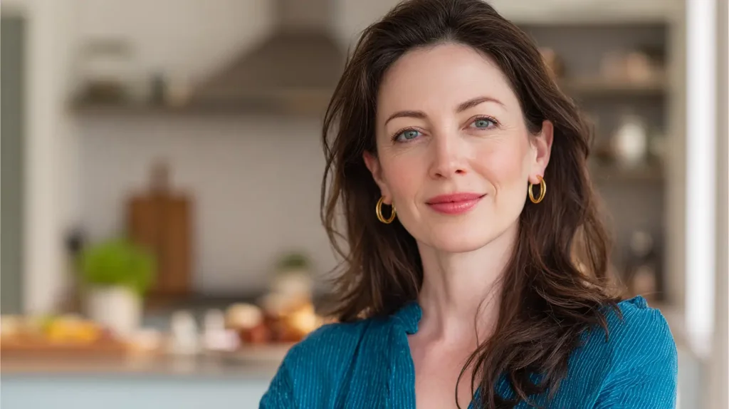 Mina, the creator of Chef Yuma, smiling in a bright modern kitchen