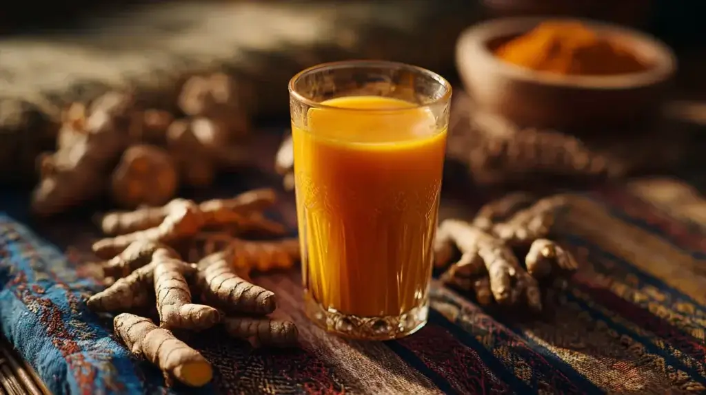 caption jamu tradisional kunyit dengan nuansa budaya Indonesia
