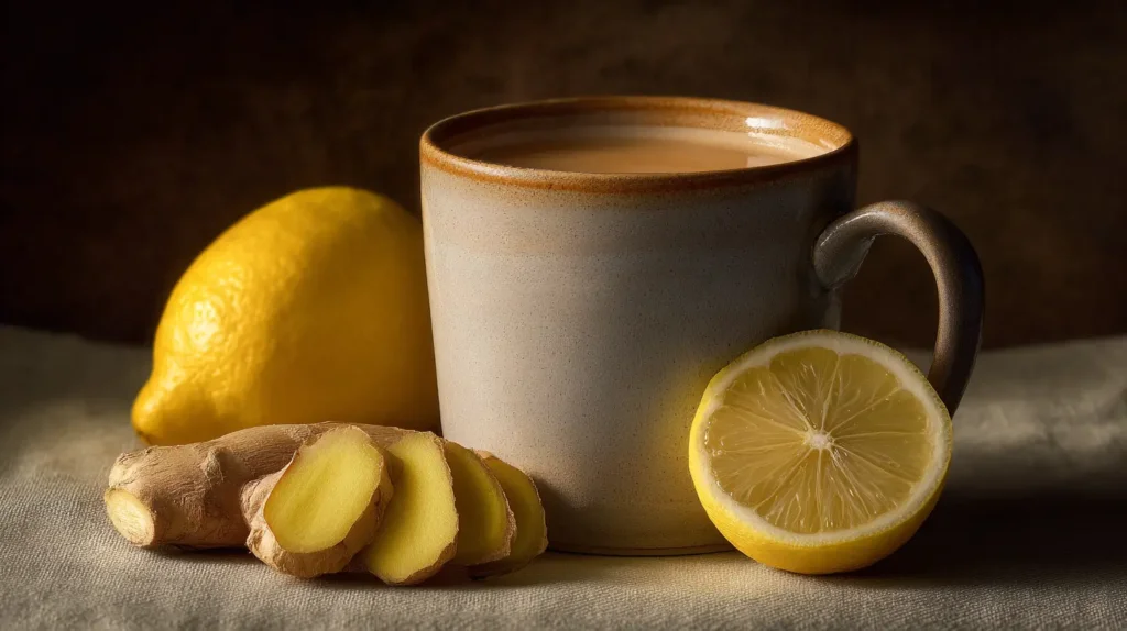 coffee with ginger and lemon in a warm mug