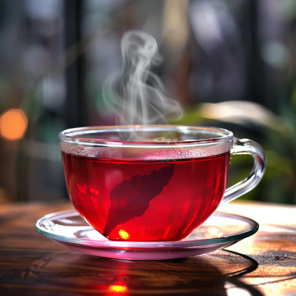 Hibiscus tea benefits antioxidants in a clear glass cup
