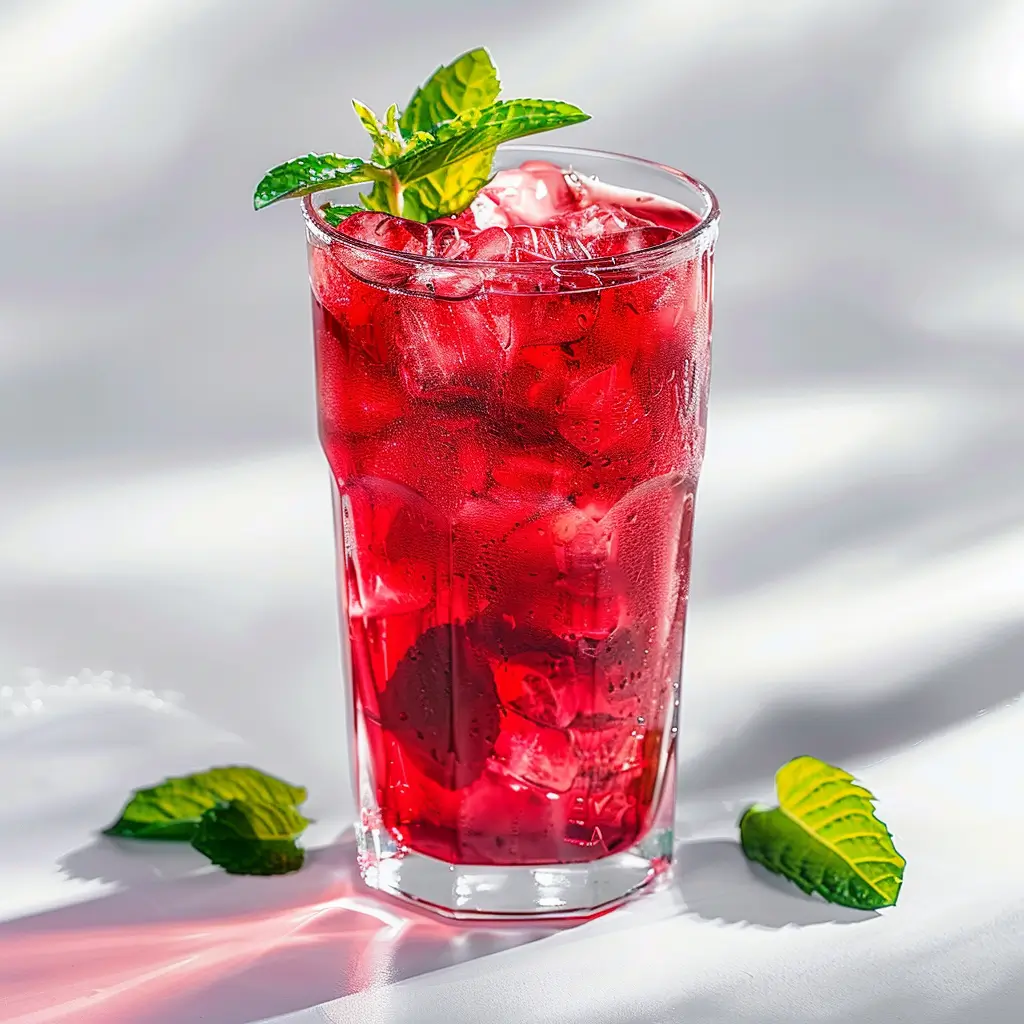 Iced hibiscus tea served cold with mint