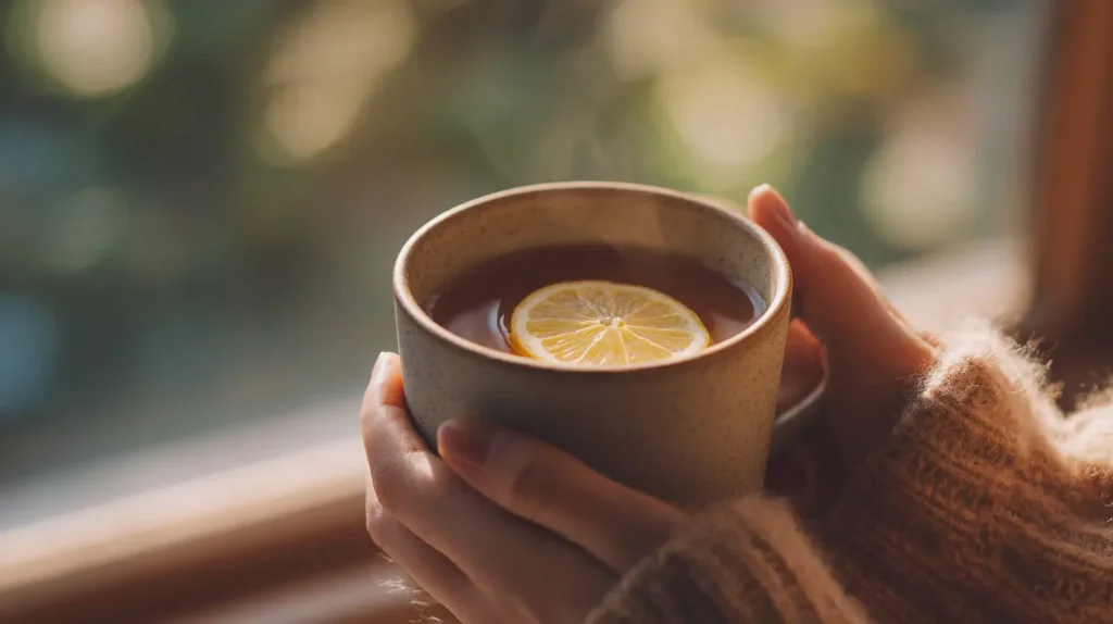 warm functional drink coffee with ginger and lemon