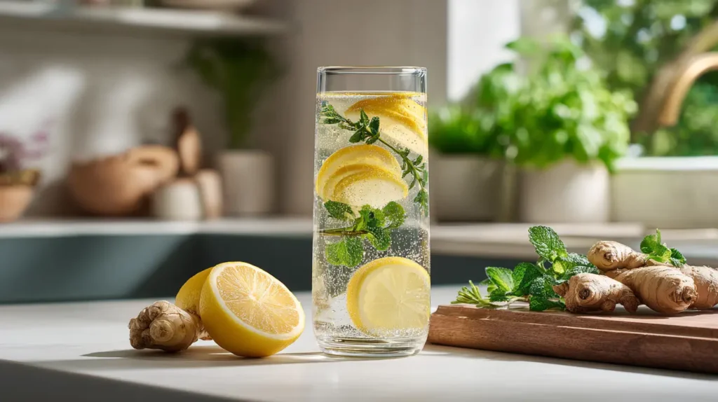 Daily wellness drink routine with fresh natural ingredients for hydration and health