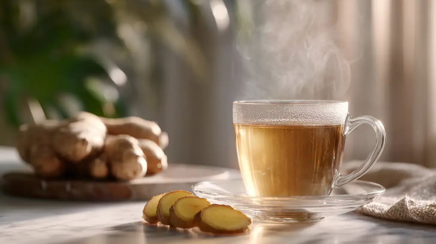 Ginger tea benefits shown in a fresh homemade ginger tea cup