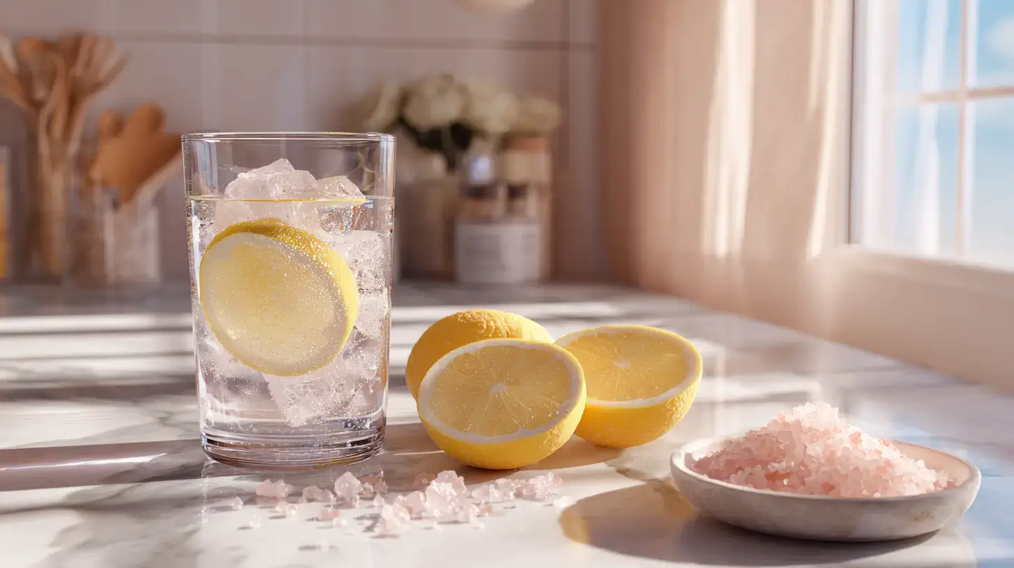 Morning hydration drink in a glass with lemon and electrolytes