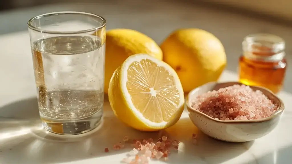 Ingredients for a homemade morning hydration drink