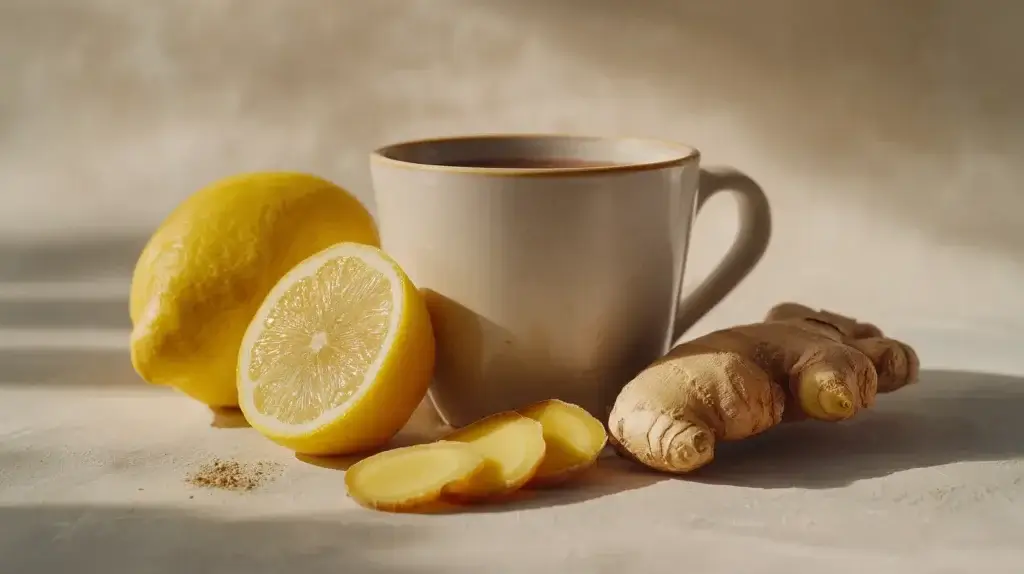 Common ingredients used in gut health drinks like ginger and lemon