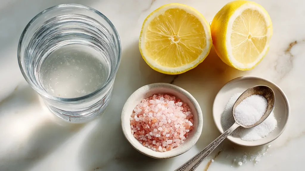 homemade sugar free electrolyte drink for diabetics ingredients on kitchen counter