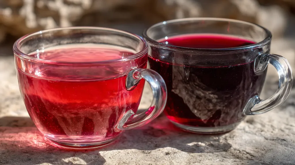 light vs strong hibiscus tea showing different brew strengths per day