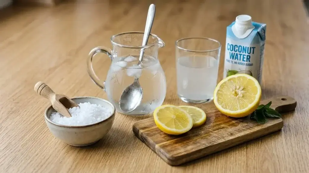 Ingredients for homemade electrolyte drink without sugar