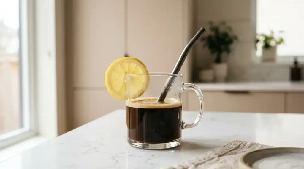 coffee with lemon using straw to protect tooth enamel