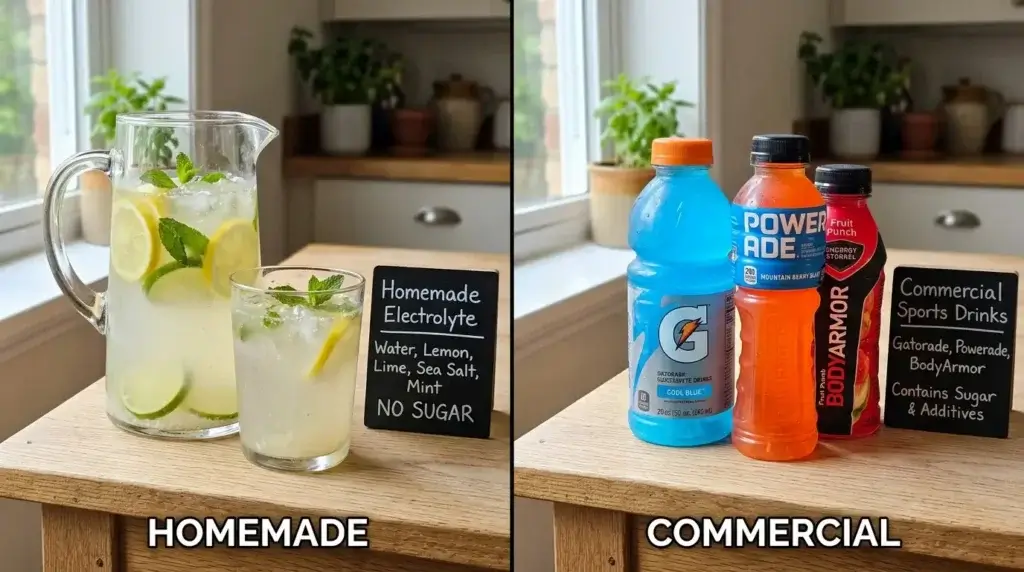 Homemade electrolyte drink without sugar vs store bought sports drink