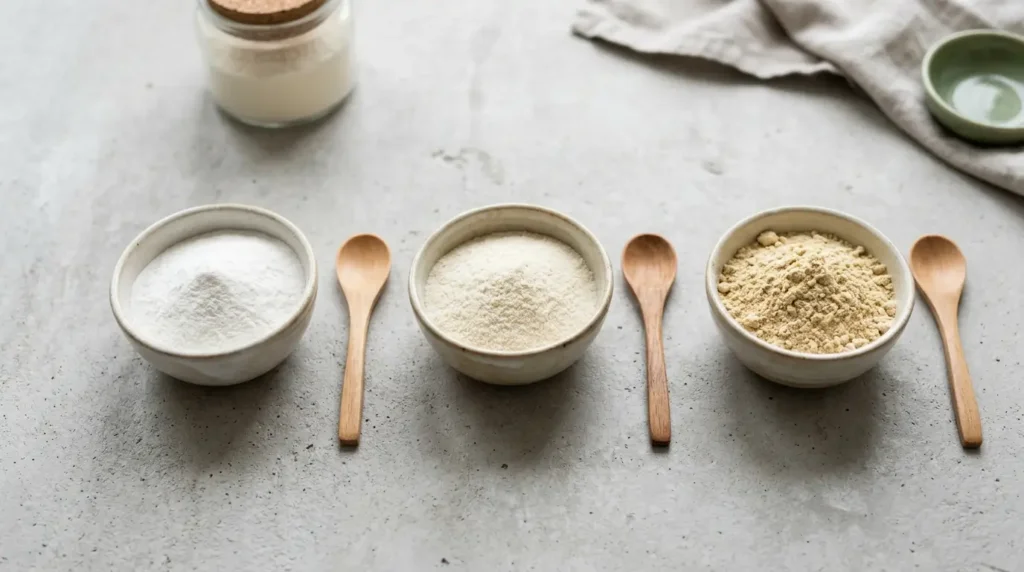 three types of protein powder for coffee whey isolate collagen peptides and pea protein