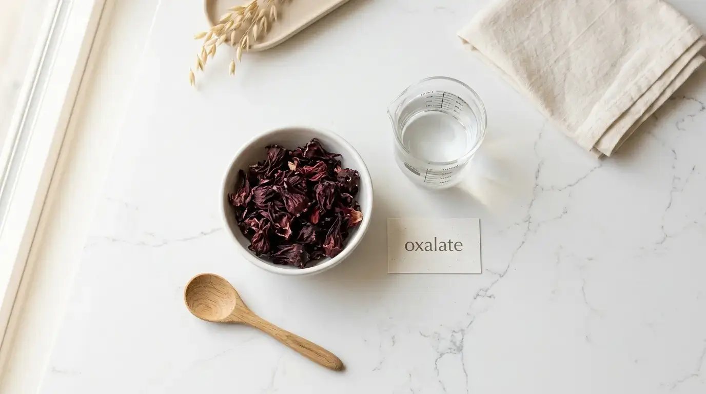 dried hibiscus calyces in a bowl illustrating oxalate content and kidney stone risk
