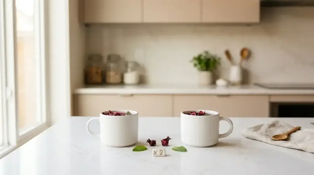 two cups of hibiscus tea representing the safe daily dose for kidney health