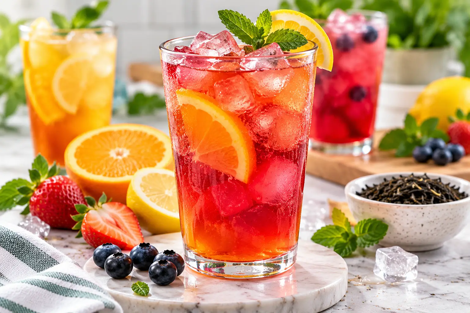 Loaded tea with ice, citrus and fruit flavors