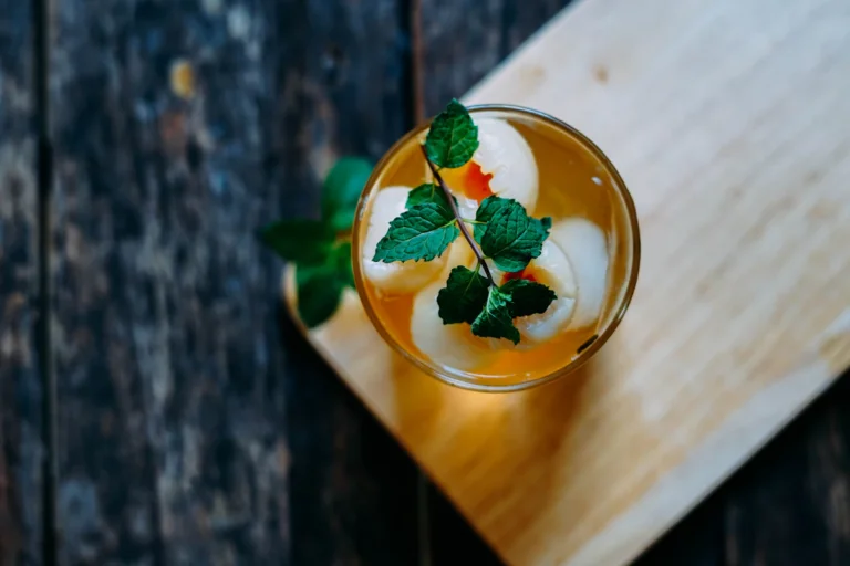 Peach oolong tea served in a glass